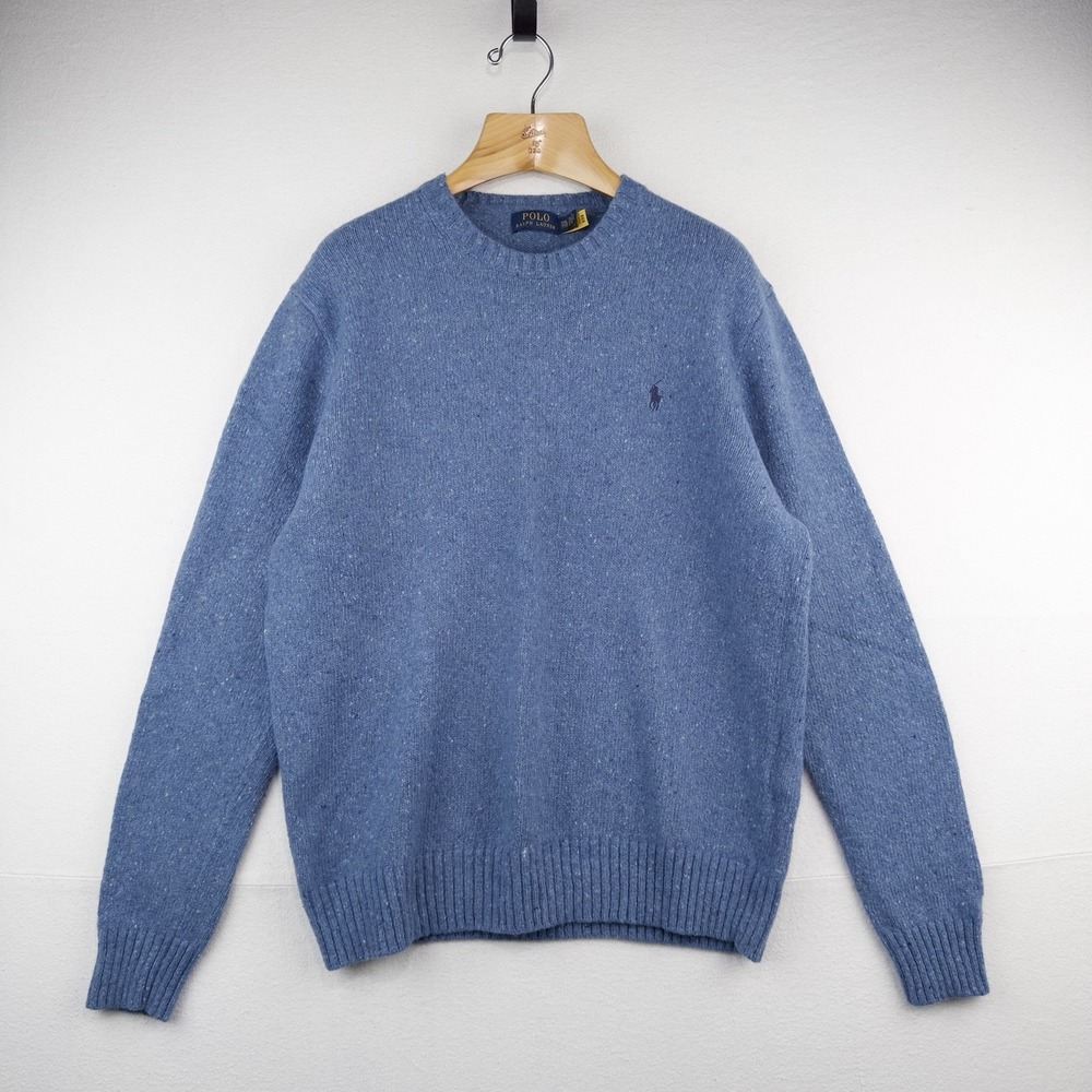 Polo Ralph Lauren Men's Large Blue Speckled Wool Blend Crew Neck Sweater - Picture 1 of 14